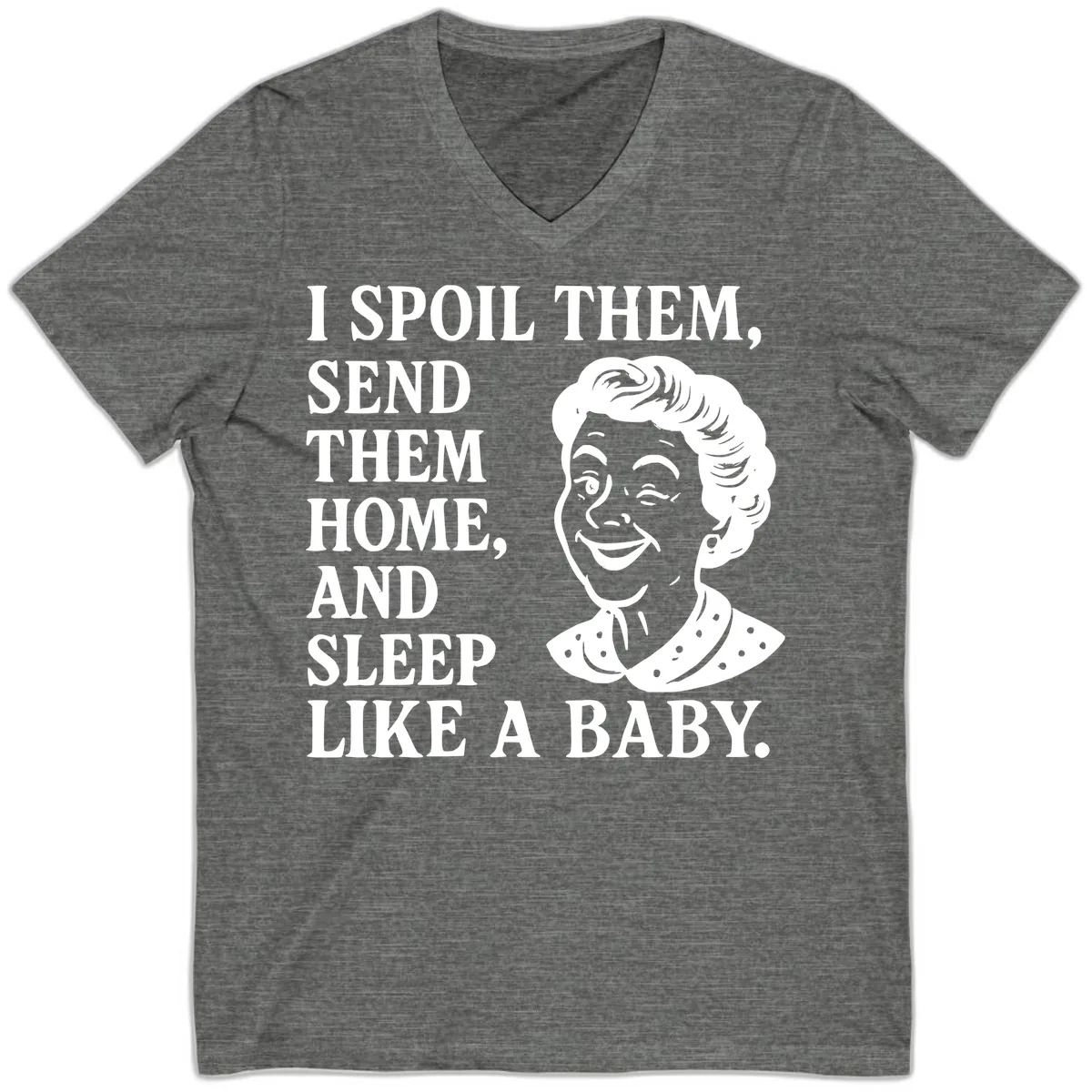 Spoil Them Sleep Like A Baby Grandma V-Neck in Deep Heather