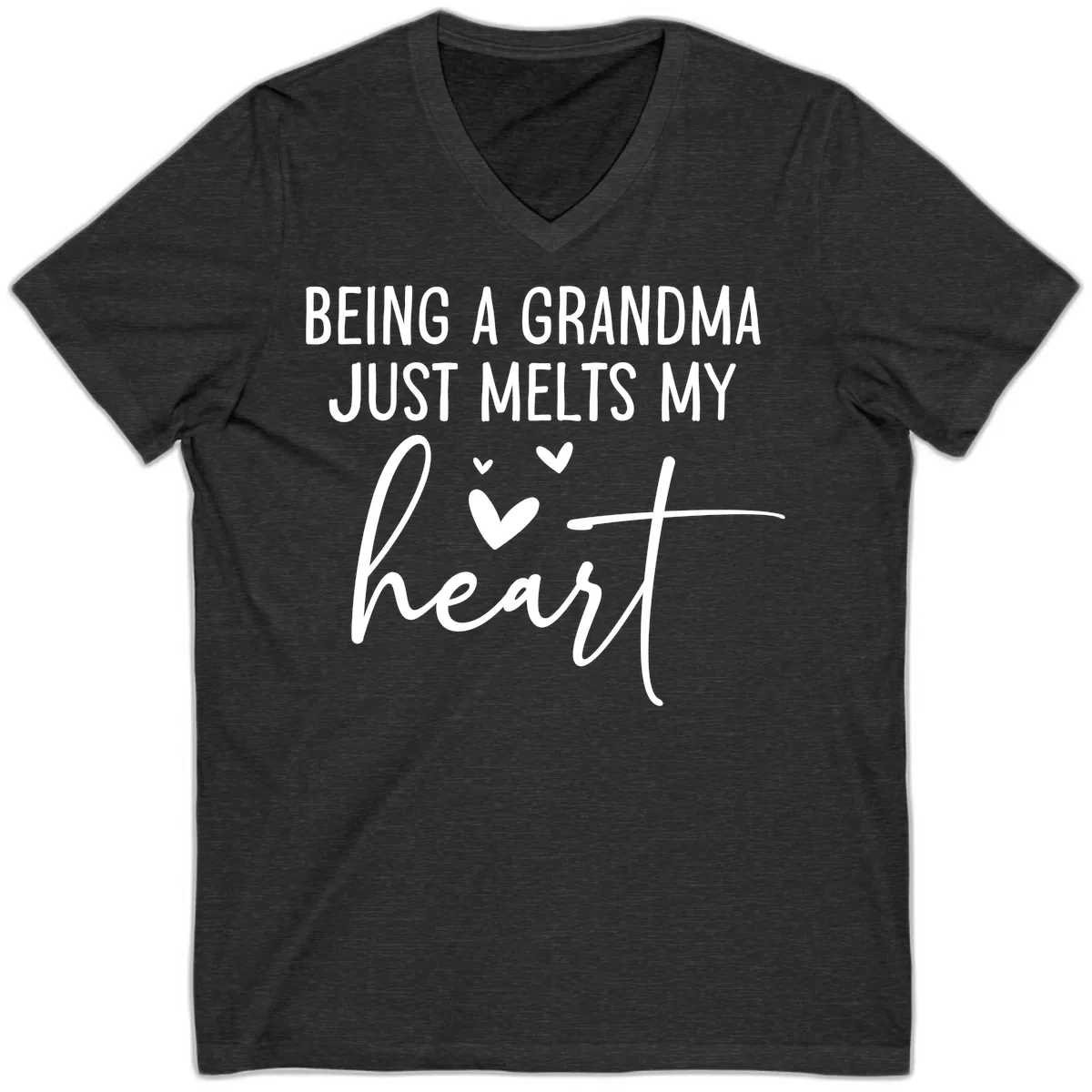 Being A Grandma Melts My Heart V-Neck in Dark Grey Heather