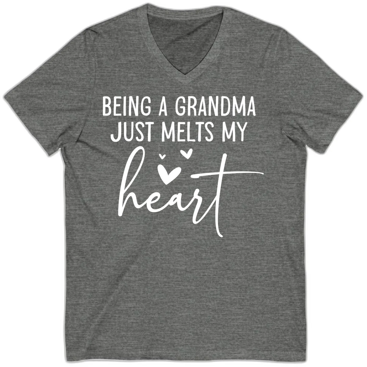 Being A Grandma Melts My Heart V-Neck in Deep Heather