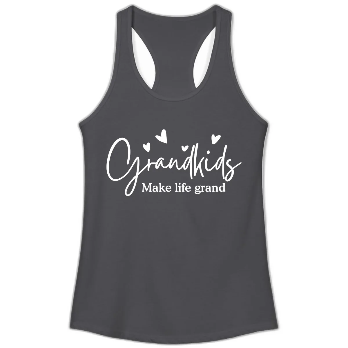 Grandkids Make Life Grand Design Ladies Tank in Solid Dark Gray