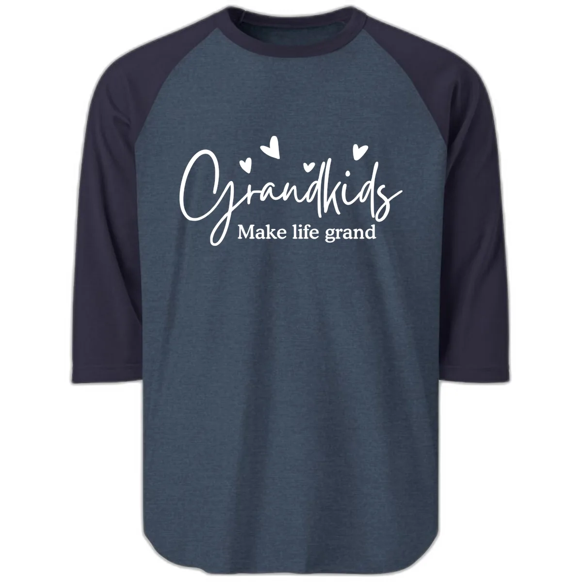 Grandkids Make Life Grand Design Raglan 3/4 in Heather Denim Navy