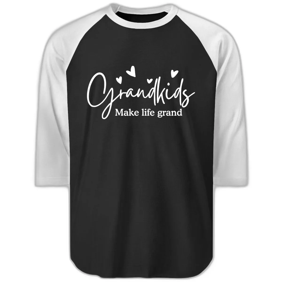 Grandkids Make Life Grand Design Raglan 3/4 in Black White