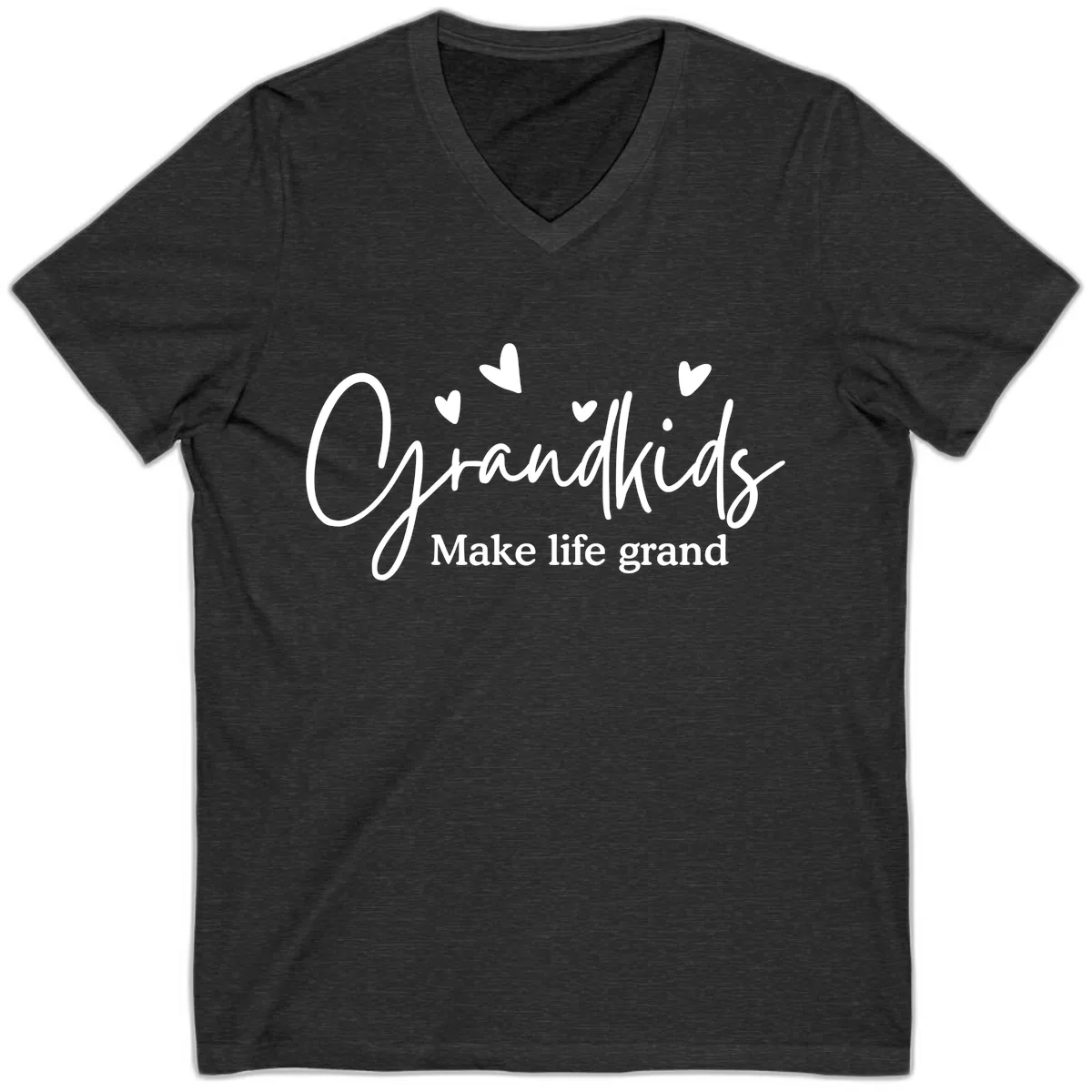 Grandkids Make Life Grand Design V-Neck in Dark Grey Heather
