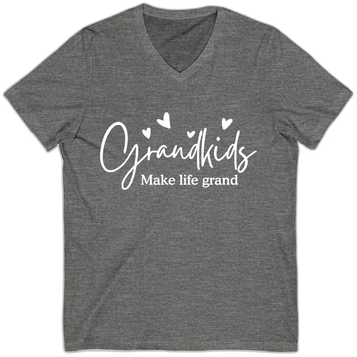 Grandkids Make Life Grand Design V-Neck in Deep Heather