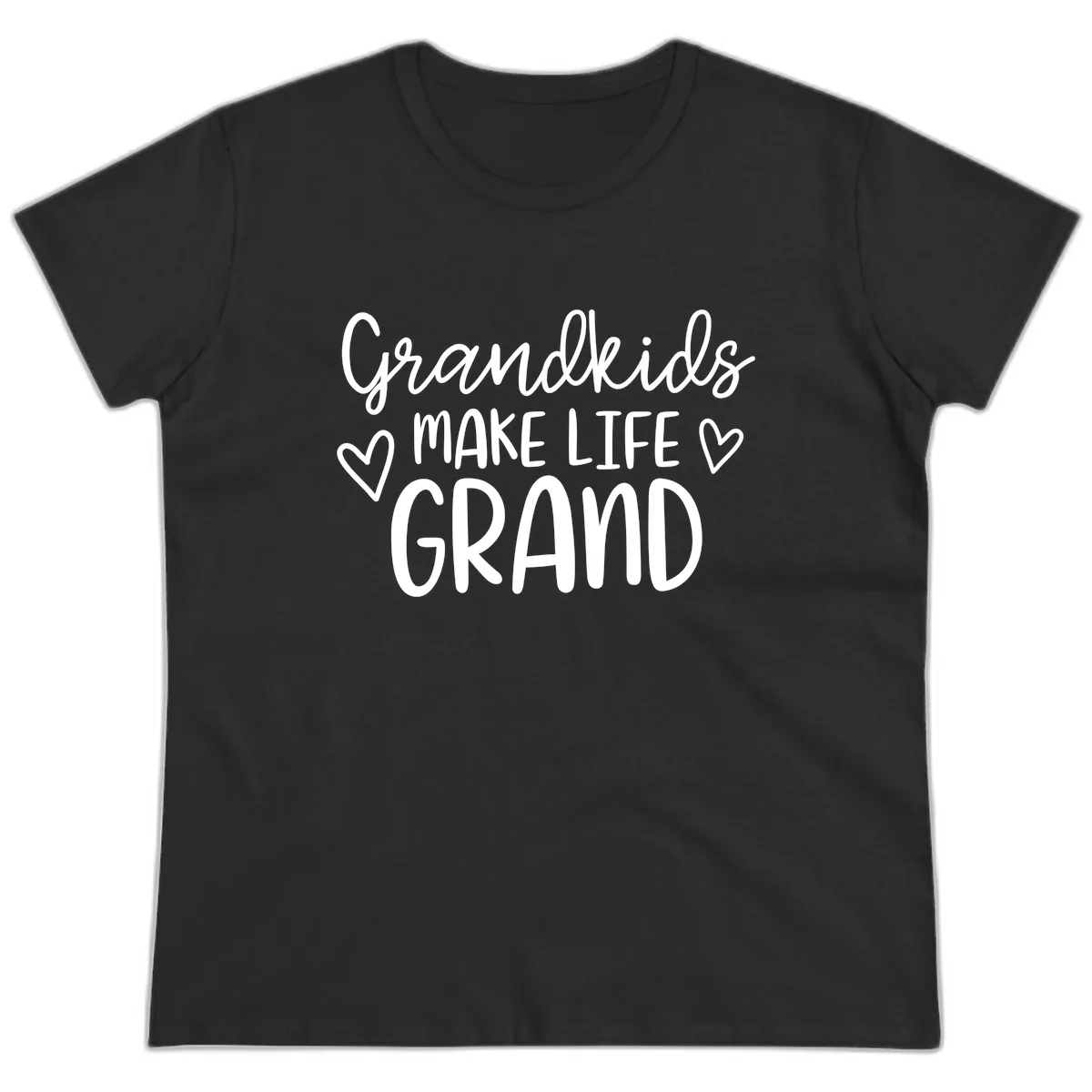 Grandkids Make Life Grand Typography Ladies Tee in Black