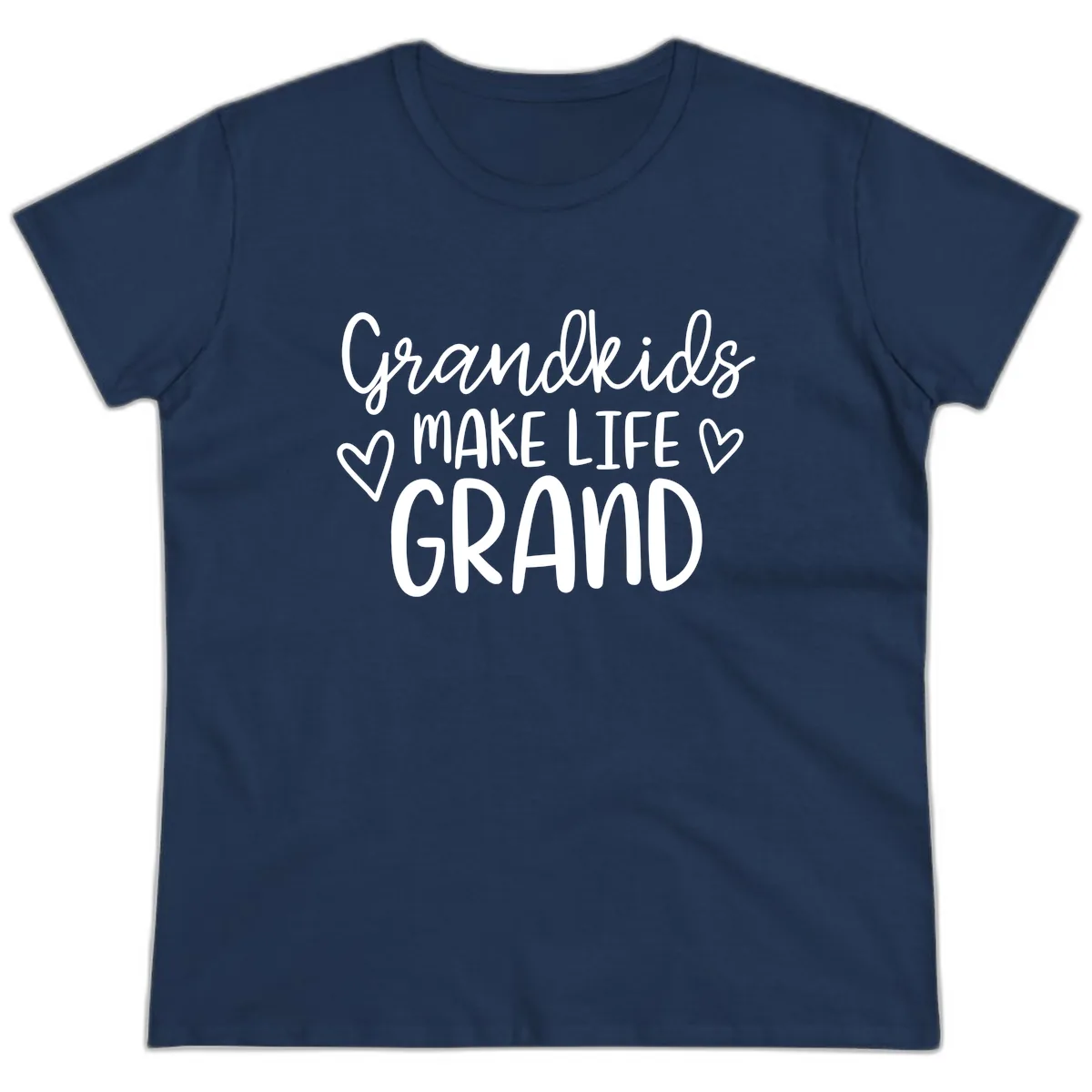 Grandkids Make Life Grand Typography Ladies Tee in Navy