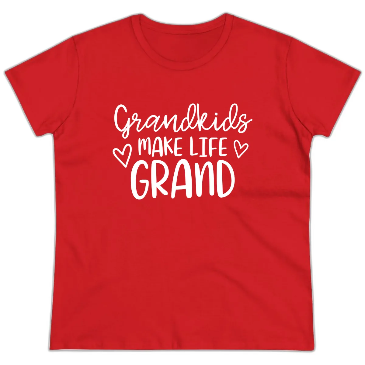Grandkids Make Life Grand Typography Ladies Tee in Red