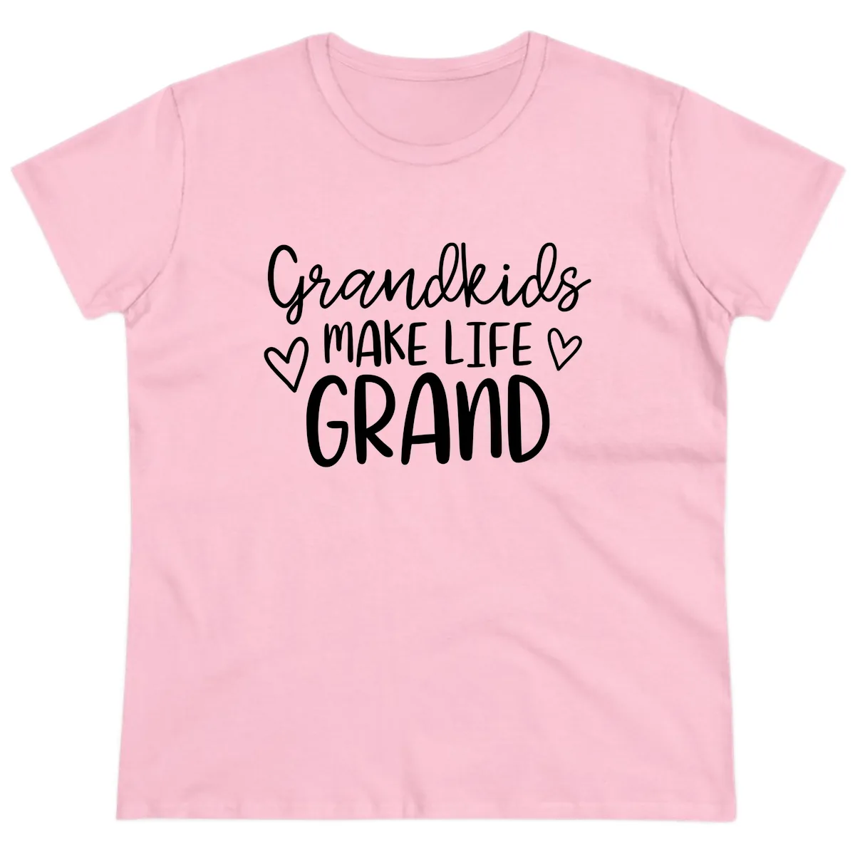 Grandkids Make Life Grand Typography Ladies Tee in Light Pink