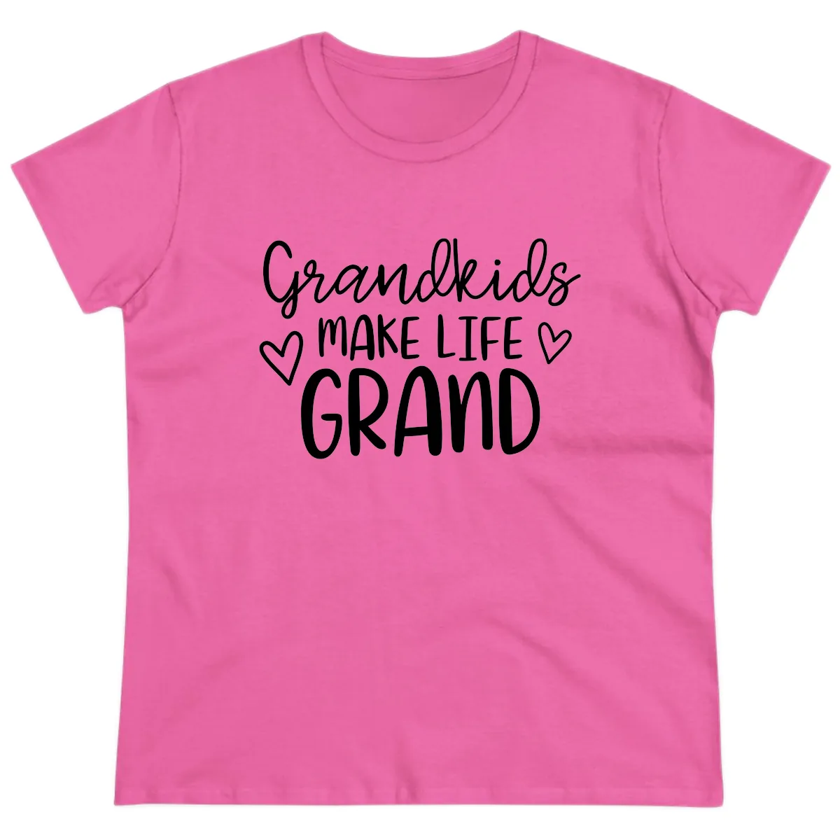 Grandkids Make Life Grand Typography Ladies Tee in Azalea