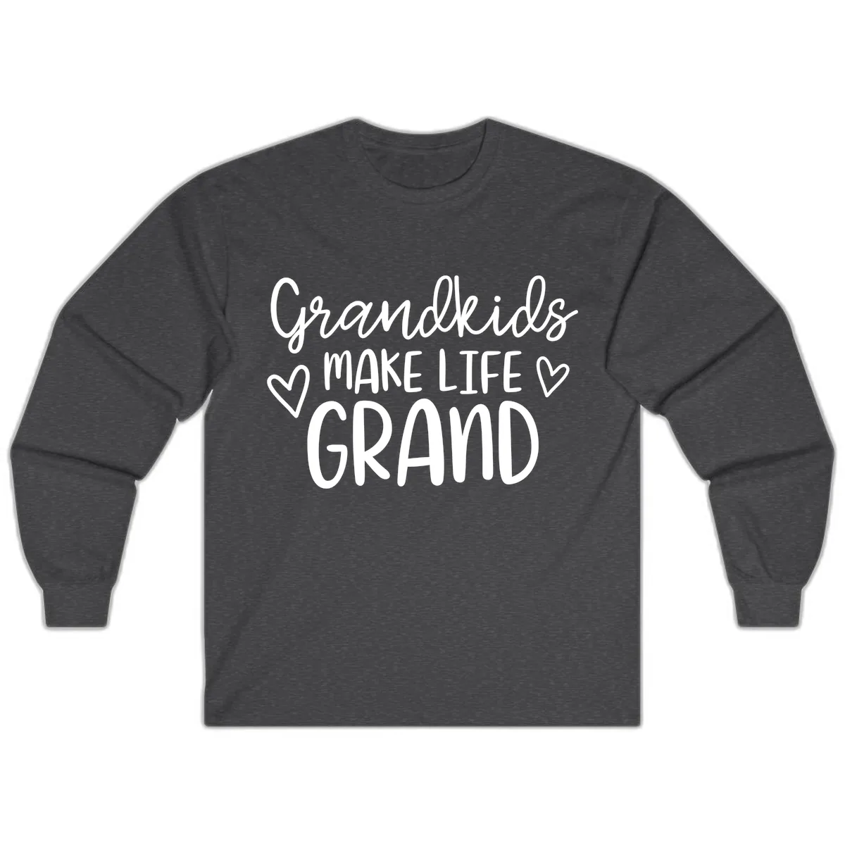 Grandkids Make Life Grand Typography Long Sleeve in Dark Heather