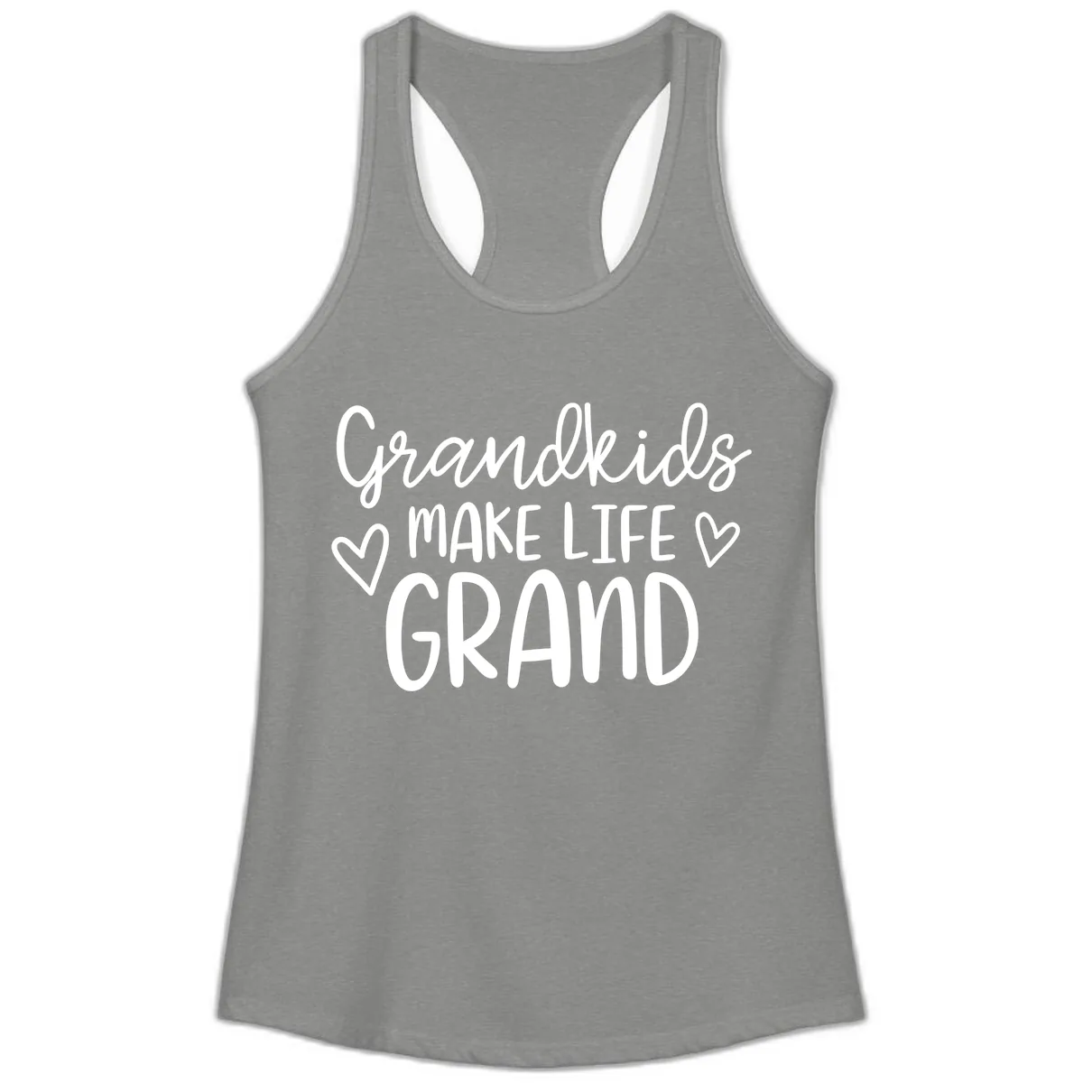 Grandkids Make Life Grand Typography Ladies Tank in Heather Grey