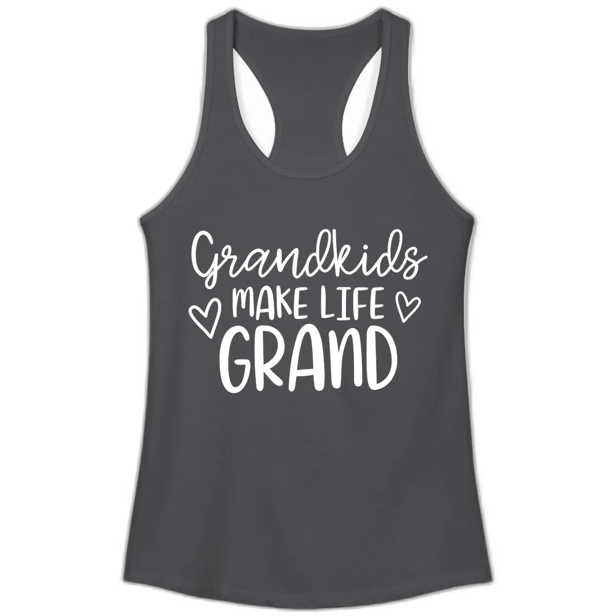 Grandkids Make Life Grand Typography Ladies Tank in Solid Dark Gray