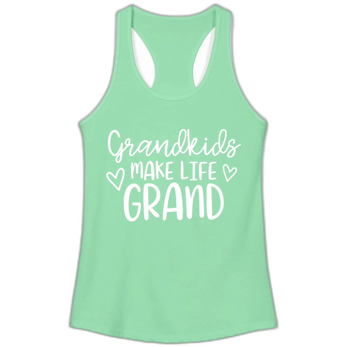 Grandkids Make Life Grand Typography Ladies Tank in Solid Mint