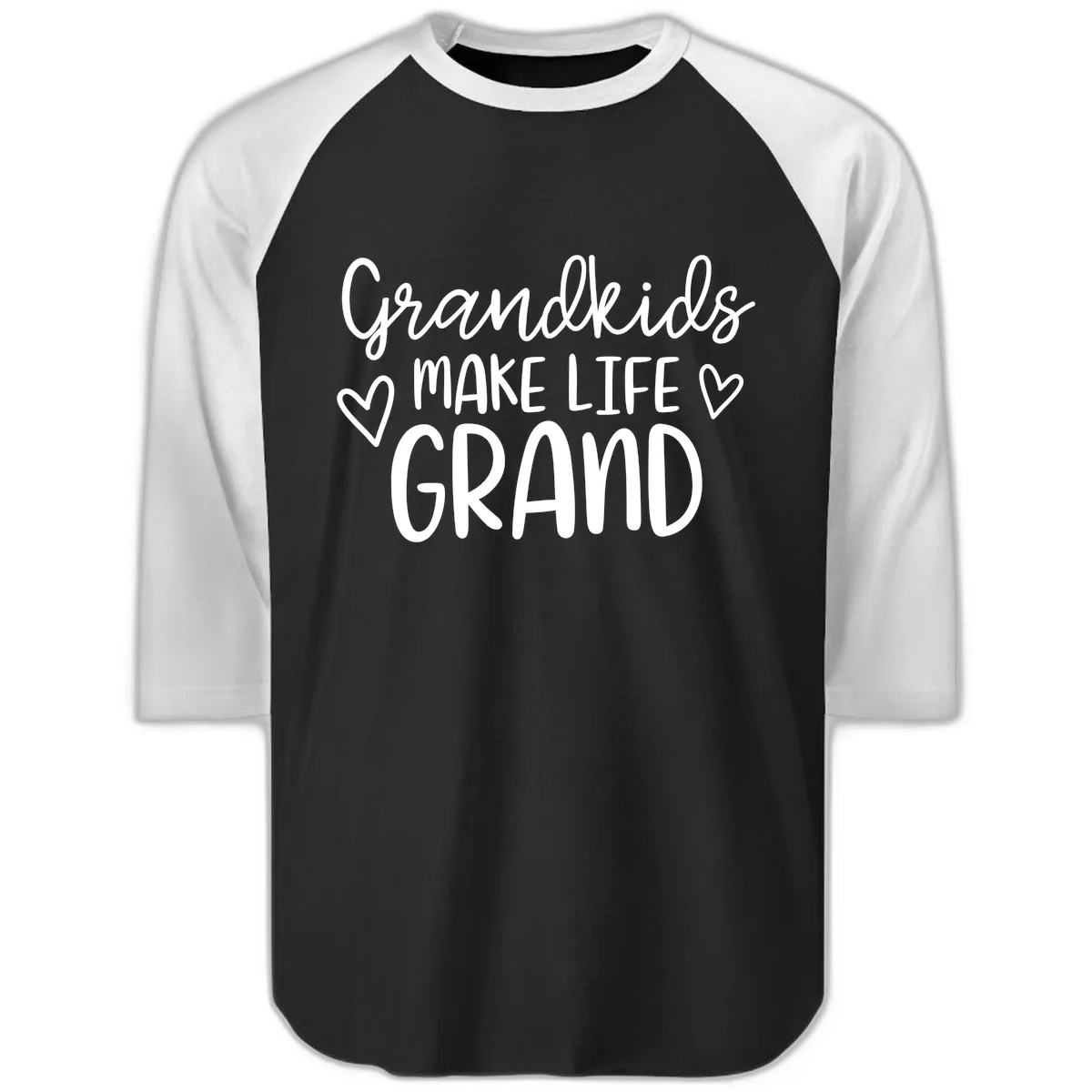 Grandkids Make Life Grand Typography Raglan 3/4 in Black White