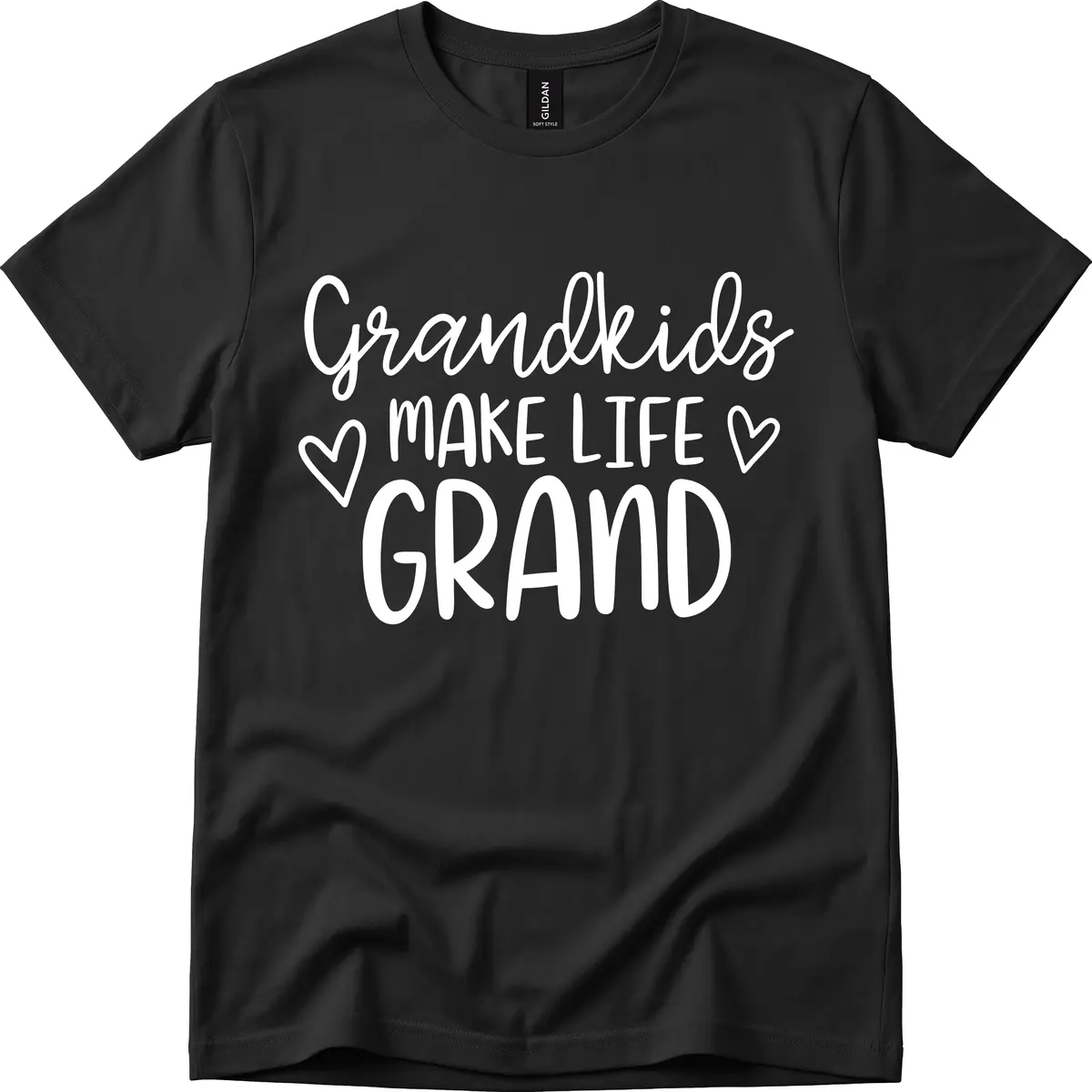 Grandkids Make Life Grand Typography T-Shirt in Black