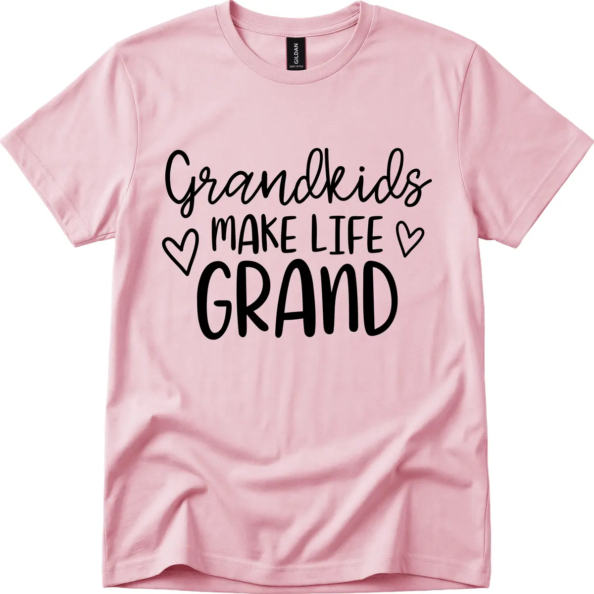 Grandkids Make Life Grand Typography T-Shirt in Light Pink