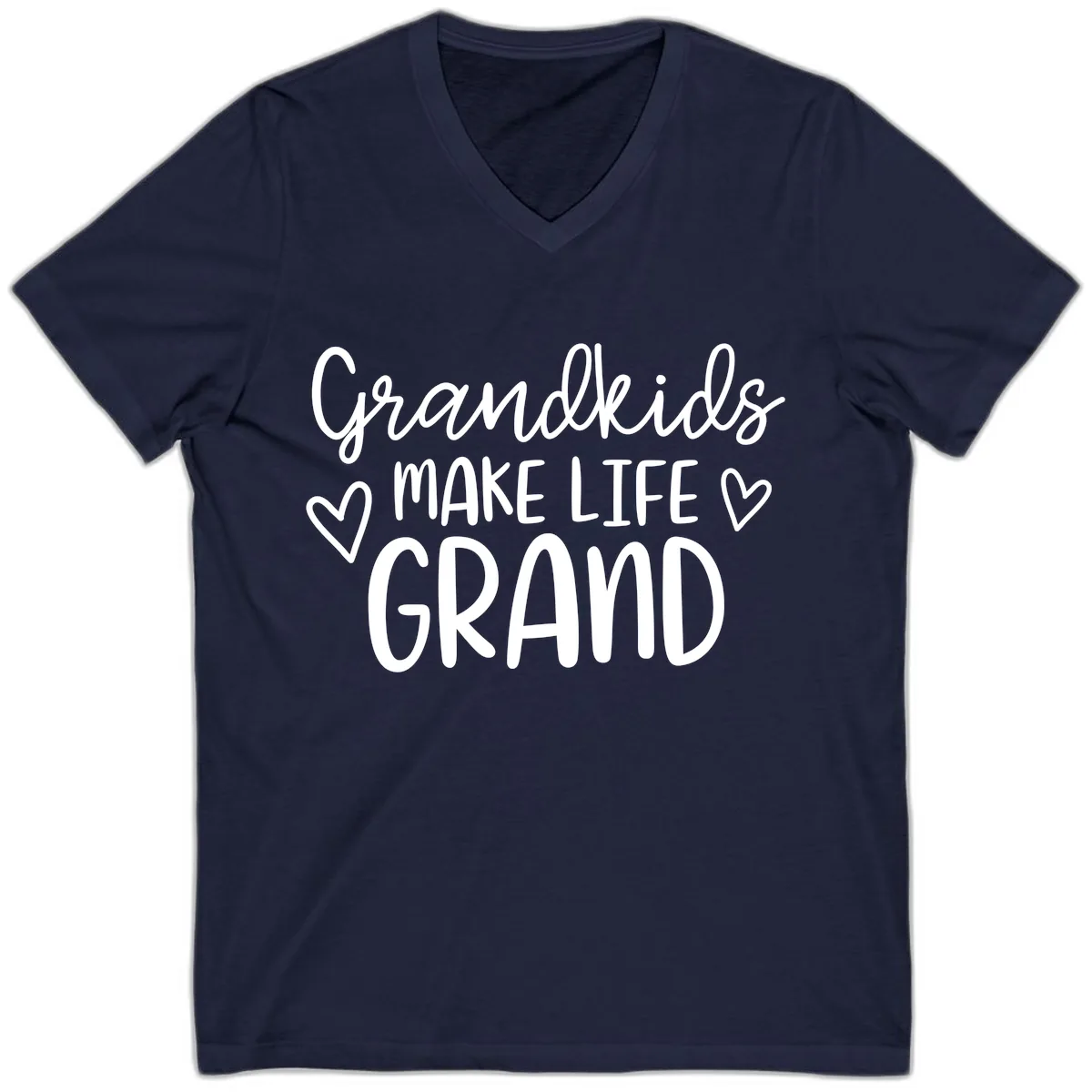 Grandkids Make Life Grand Typography V-Neck in Navy