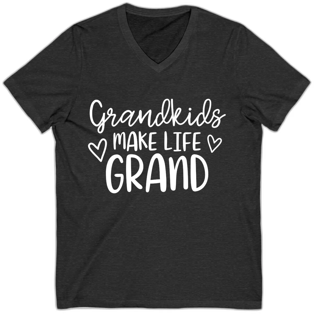 Grandkids Make Life Grand Typography V-Neck in Dark Grey Heather