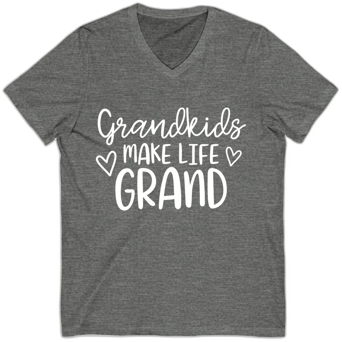 Grandkids Make Life Grand Typography V-Neck in Deep Heather