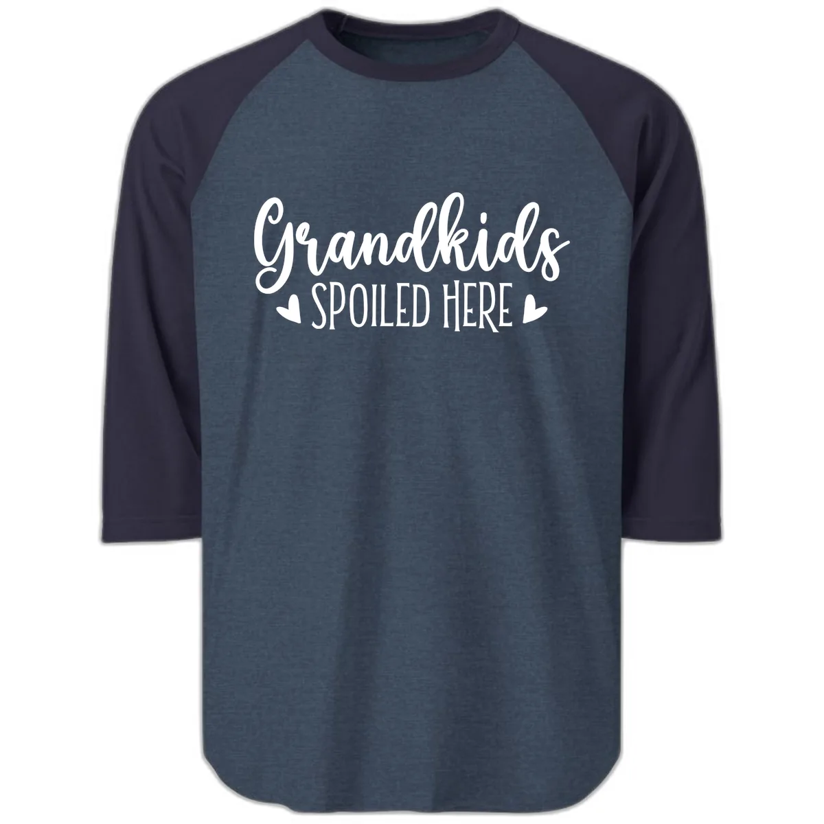 Grandkids Spoiled Here Raglan 3/4 in Heather Denim Navy