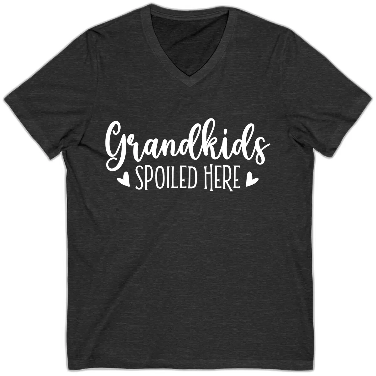 Grandkids Spoiled Here V-Neck in Dark Grey Heather