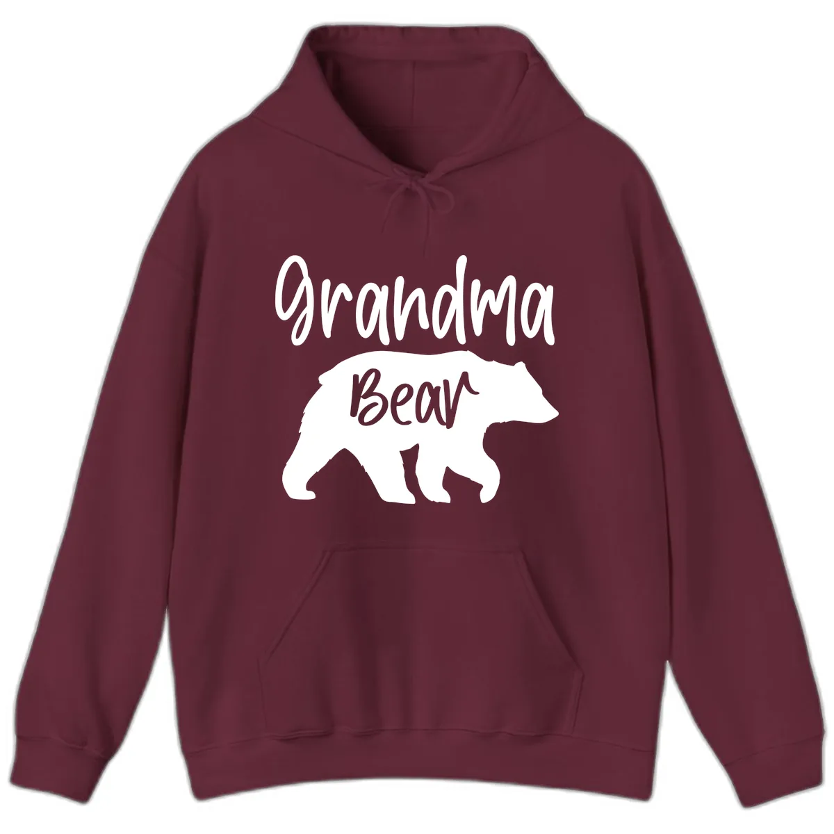 Grandma Bear Graphic Tee Hoodie in Maroon