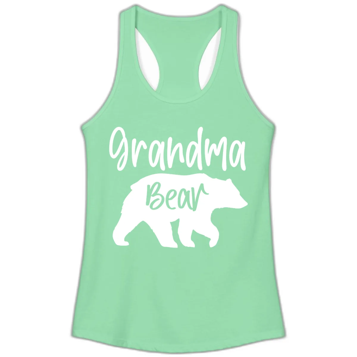Grandma Bear Graphic Tee Ladies Tank in Solid Mint