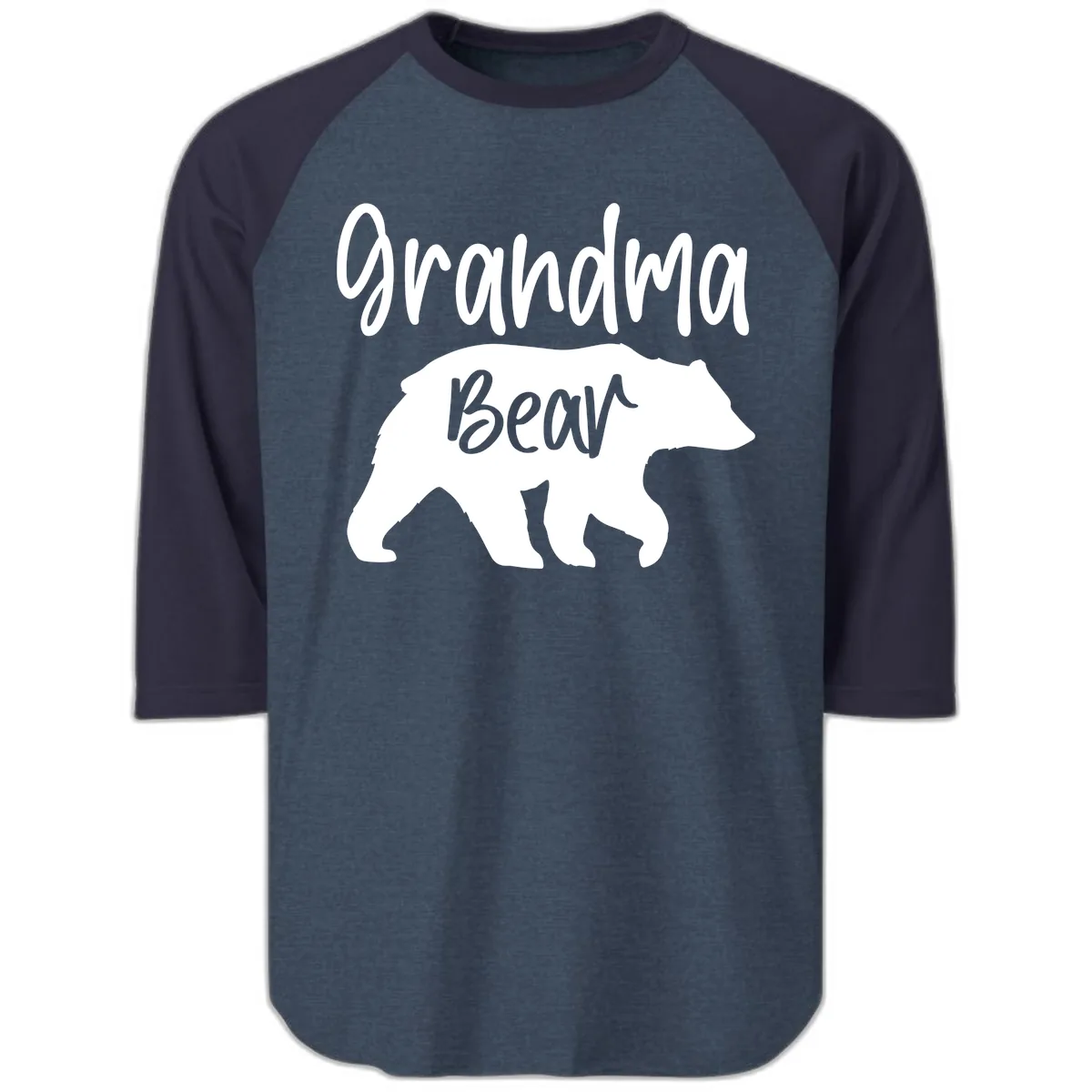 Grandma Bear Graphic Tee Raglan 3/4 in Heather Denim Navy
