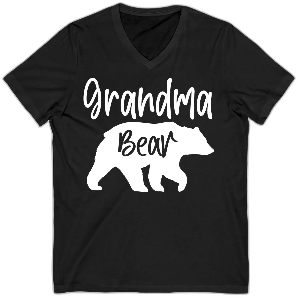 Grandma Bear Graphic Tee V-Neck in Black