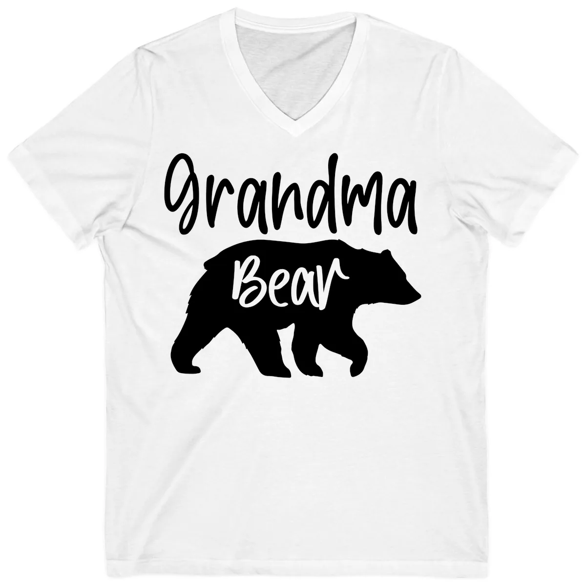 Grandma Bear Graphic Tee V-Neck in White
