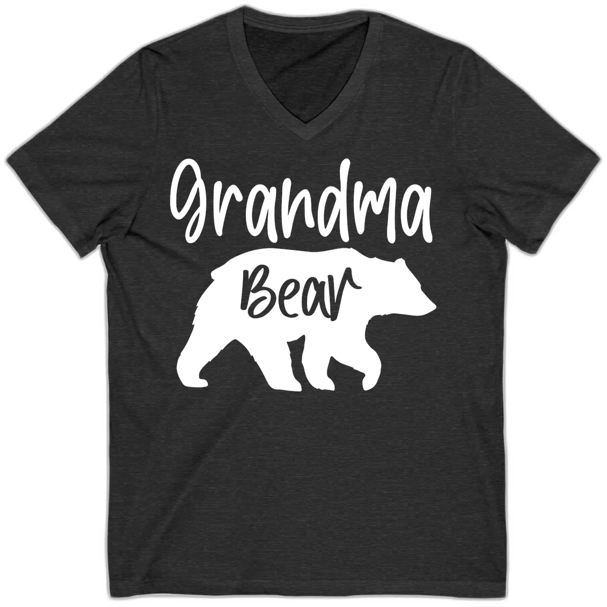 Grandma Bear Graphic Tee V-Neck in Dark Grey Heather