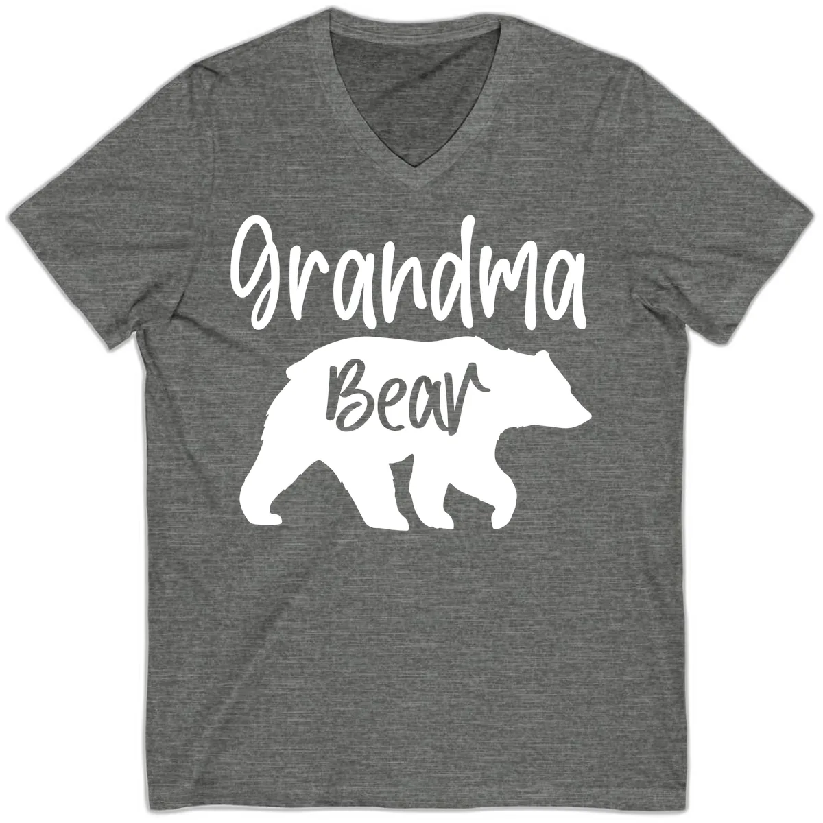 Grandma Bear Graphic Tee V-Neck in Deep Heather