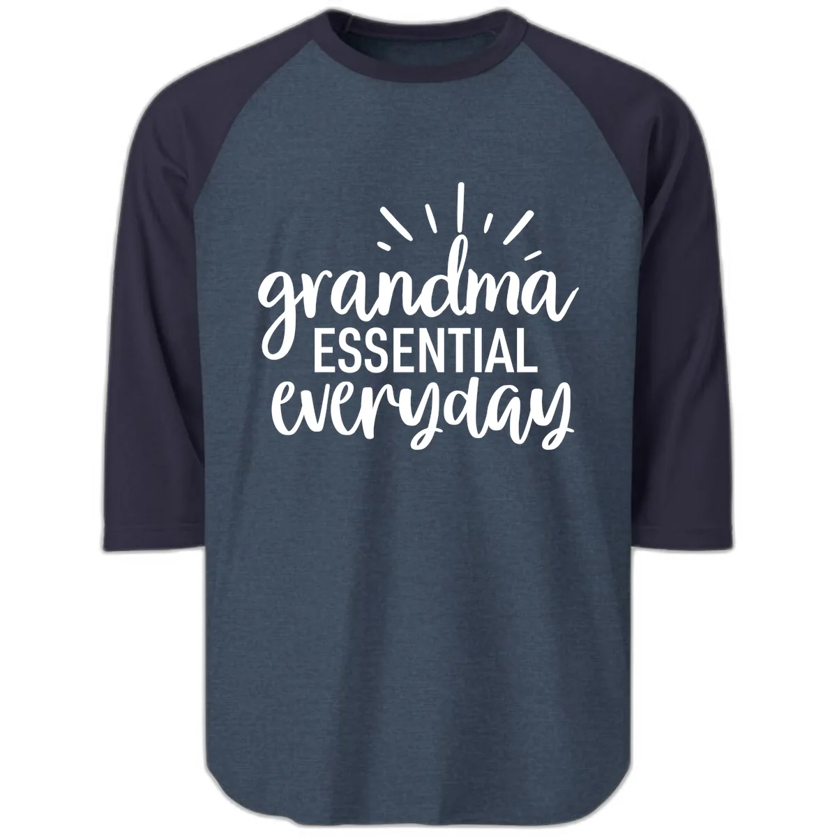 Grandma Essential Everyday Typography Raglan 3/4 in Heather Denim Navy