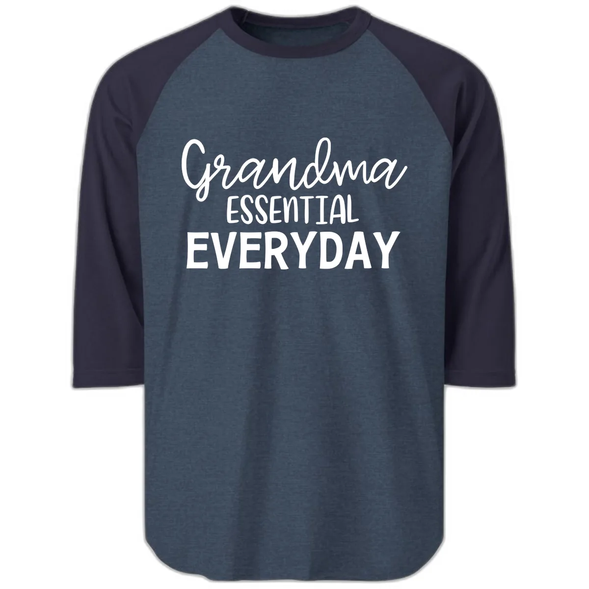 Grandma Essential Everyday Raglan 3/4 in Heather Denim Navy