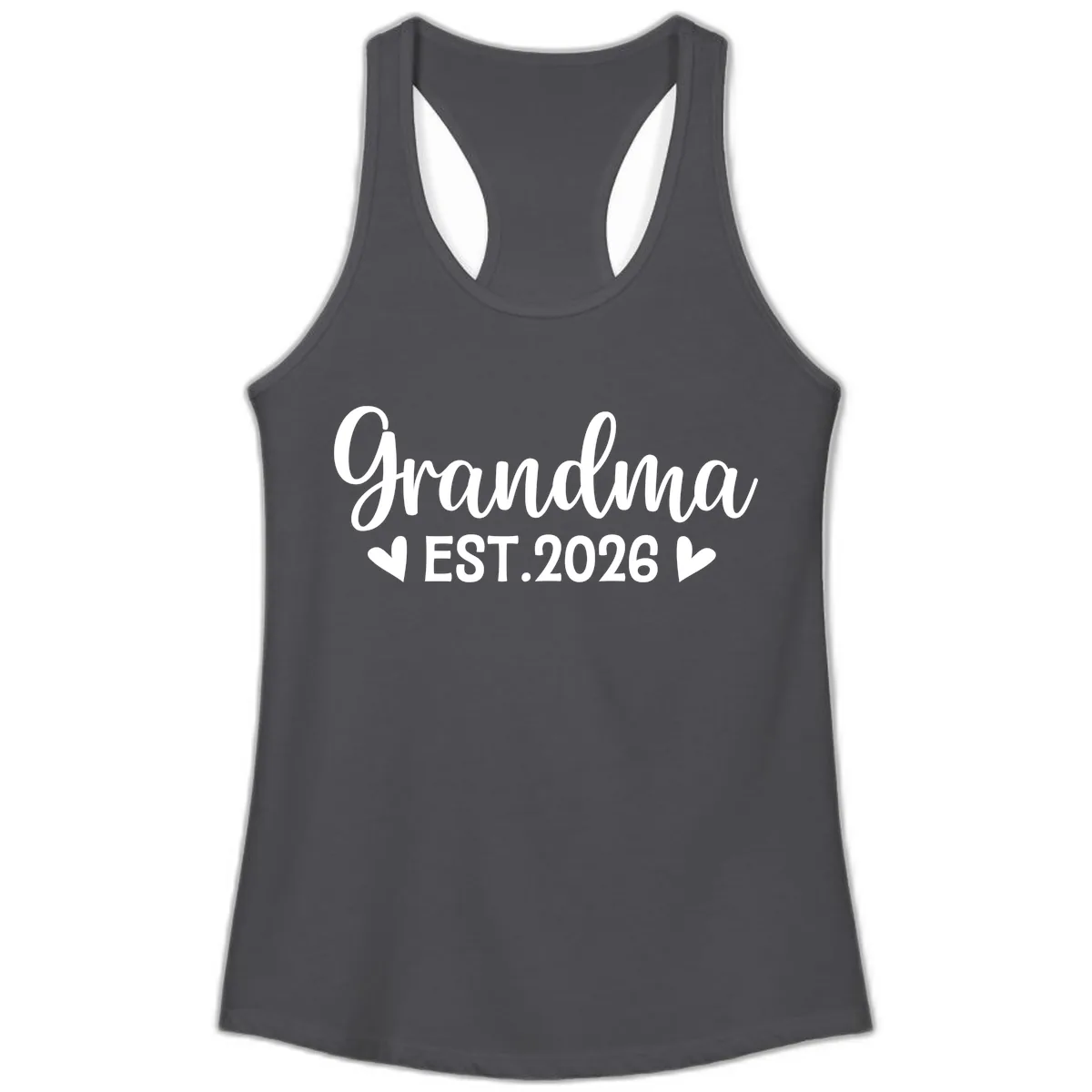 Grandma Est. 2026 Announcement Ladies Tank in Solid Dark Gray