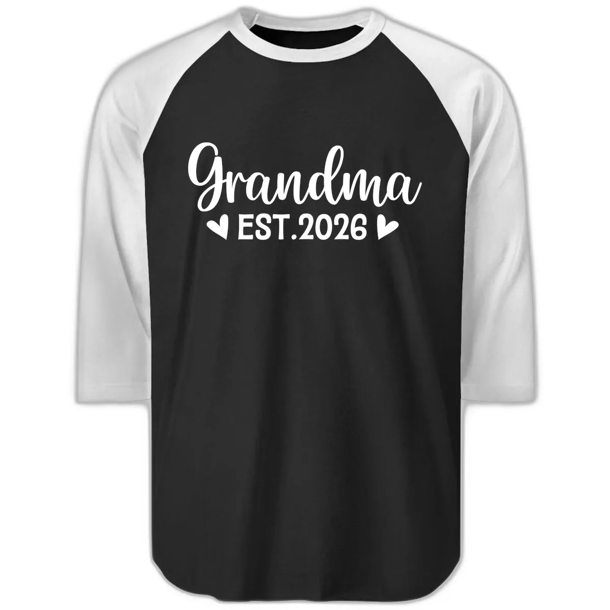 Grandma Est. 2026 Announcement Raglan 3/4 in Black White