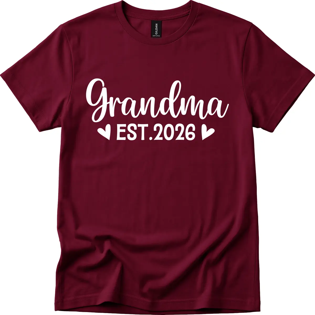 Grandma Est. 2026 Announcement T-Shirt in Maroon