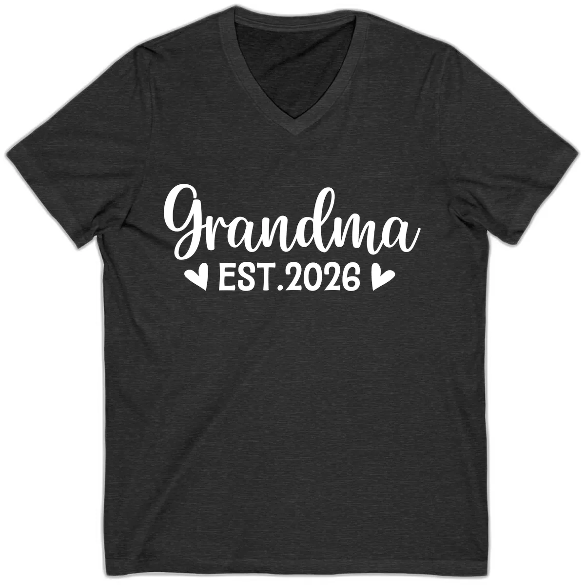 Grandma Est. 2026 Announcement V-Neck in Dark Grey Heather