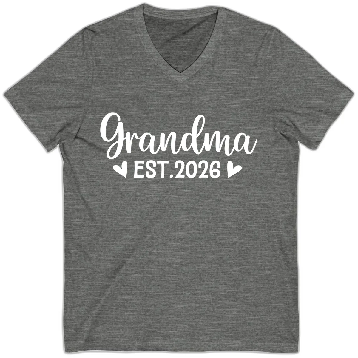 Grandma Est. 2026 Announcement V-Neck in Deep Heather