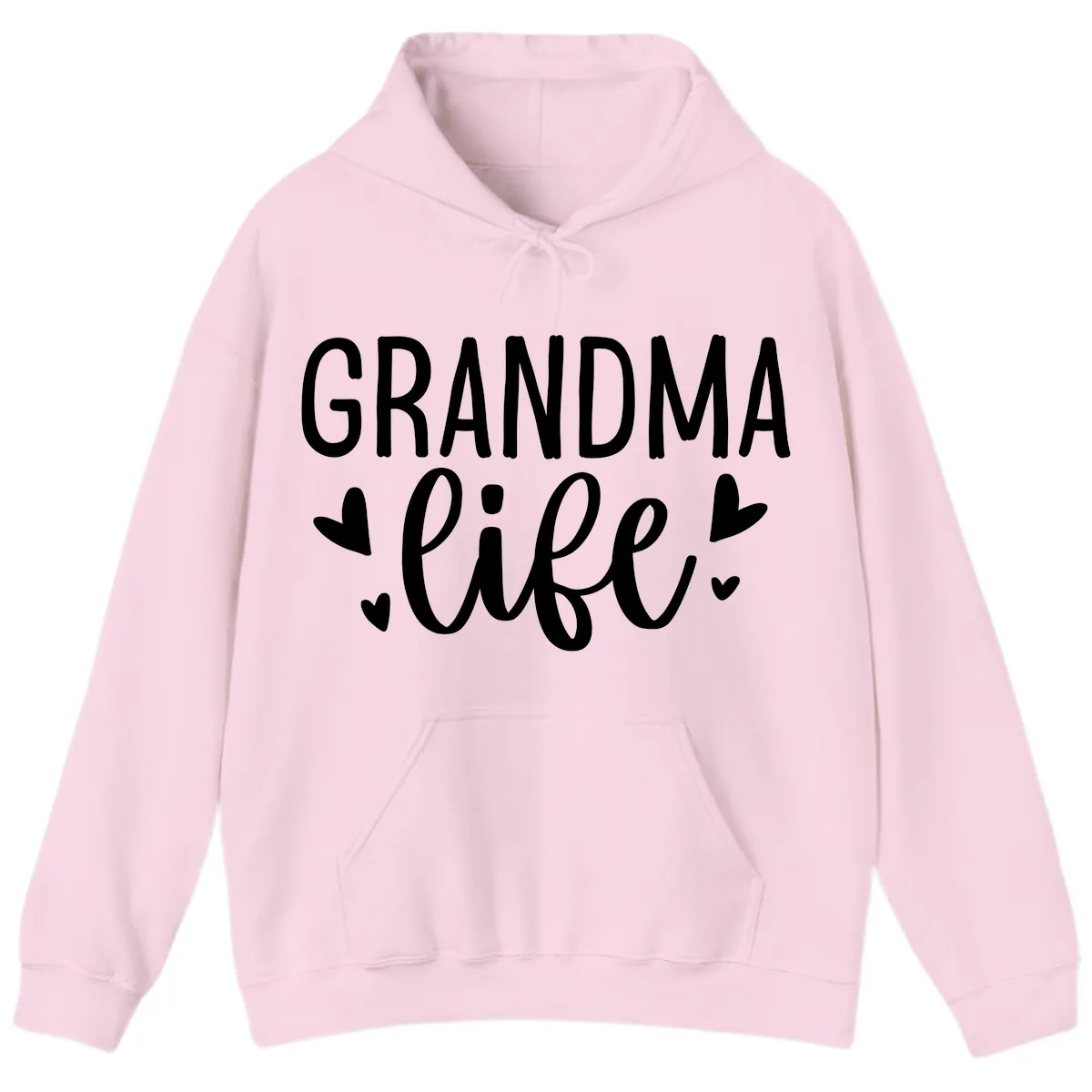 Grandma Life Heart Graphic Hoodie in Light Pink