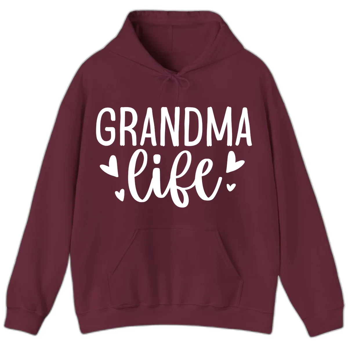 Grandma Life Heart Graphic Hoodie in Maroon