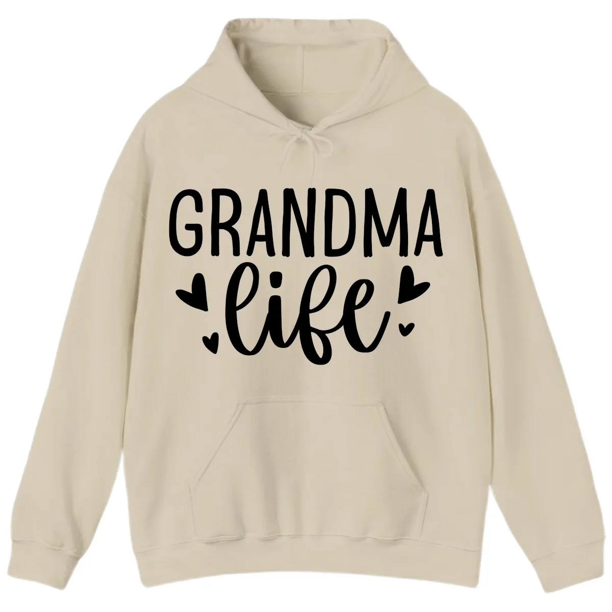 Grandma Life Heart Graphic Hoodie in Sand