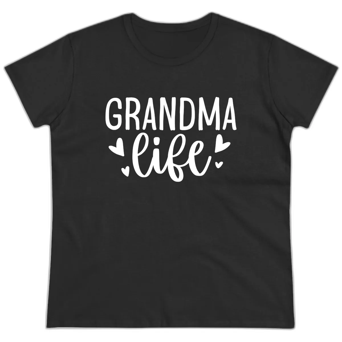 Grandma Life Heart Graphic Ladies Tee in Black