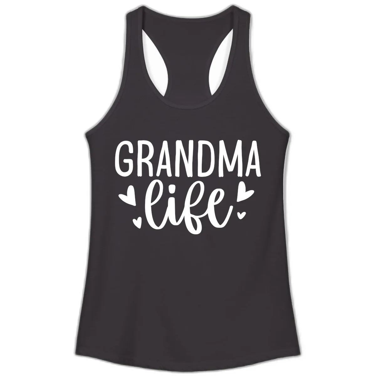 Grandma Life Heart Graphic Ladies Tank in Black