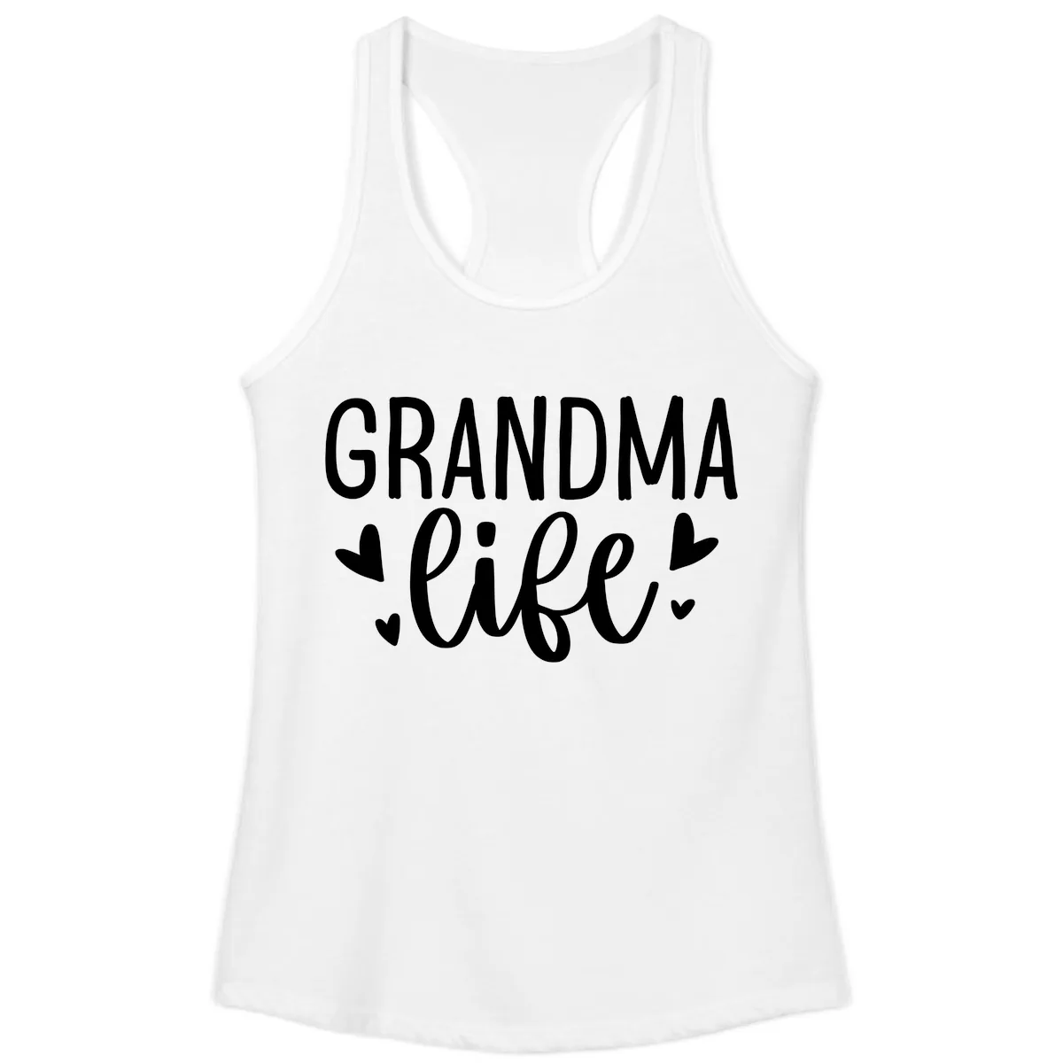 Grandma Life Heart Graphic Ladies Tank in White