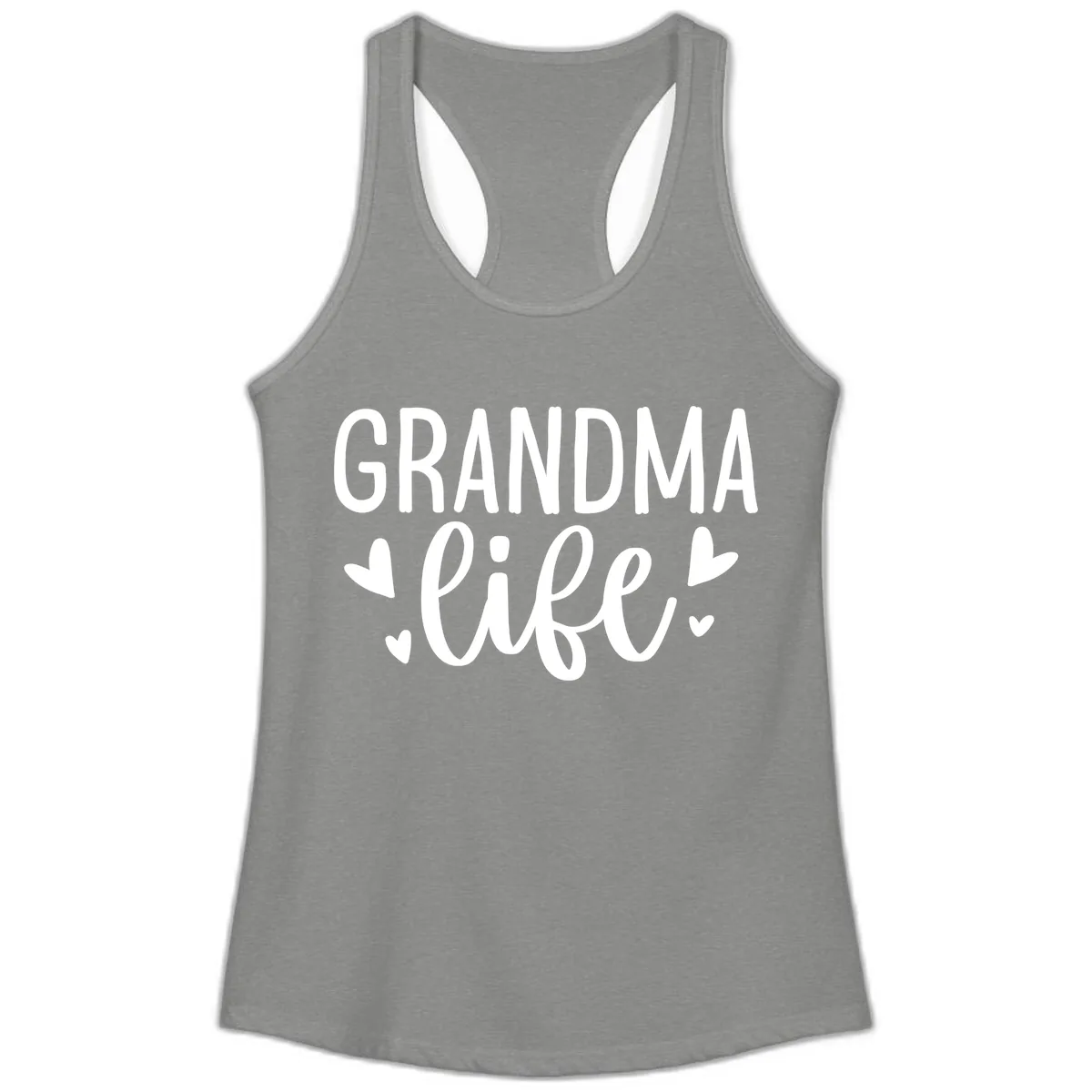 Grandma Life Heart Graphic Ladies Tank in Heather Grey