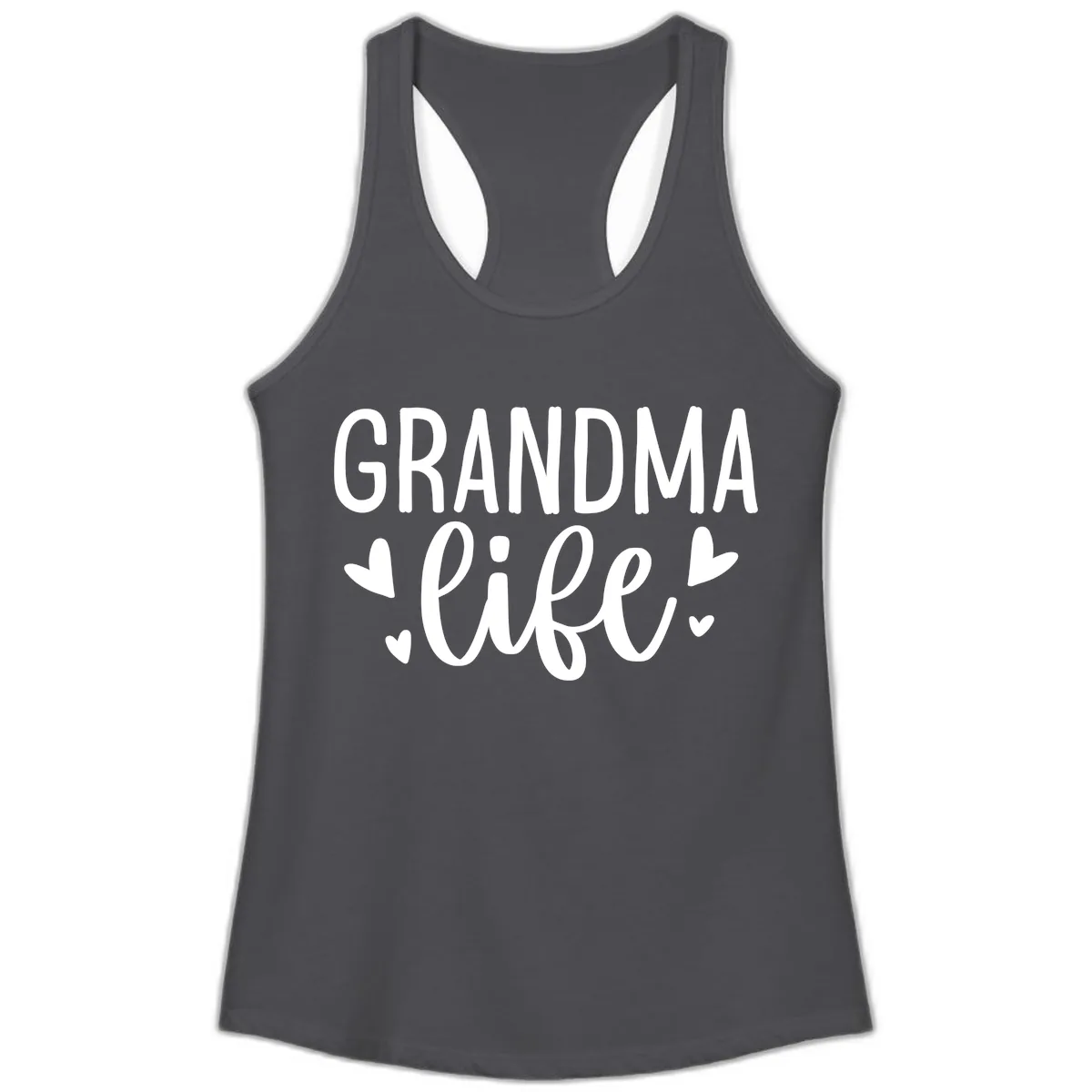 Grandma Life Heart Graphic Ladies Tank in Solid Dark Gray