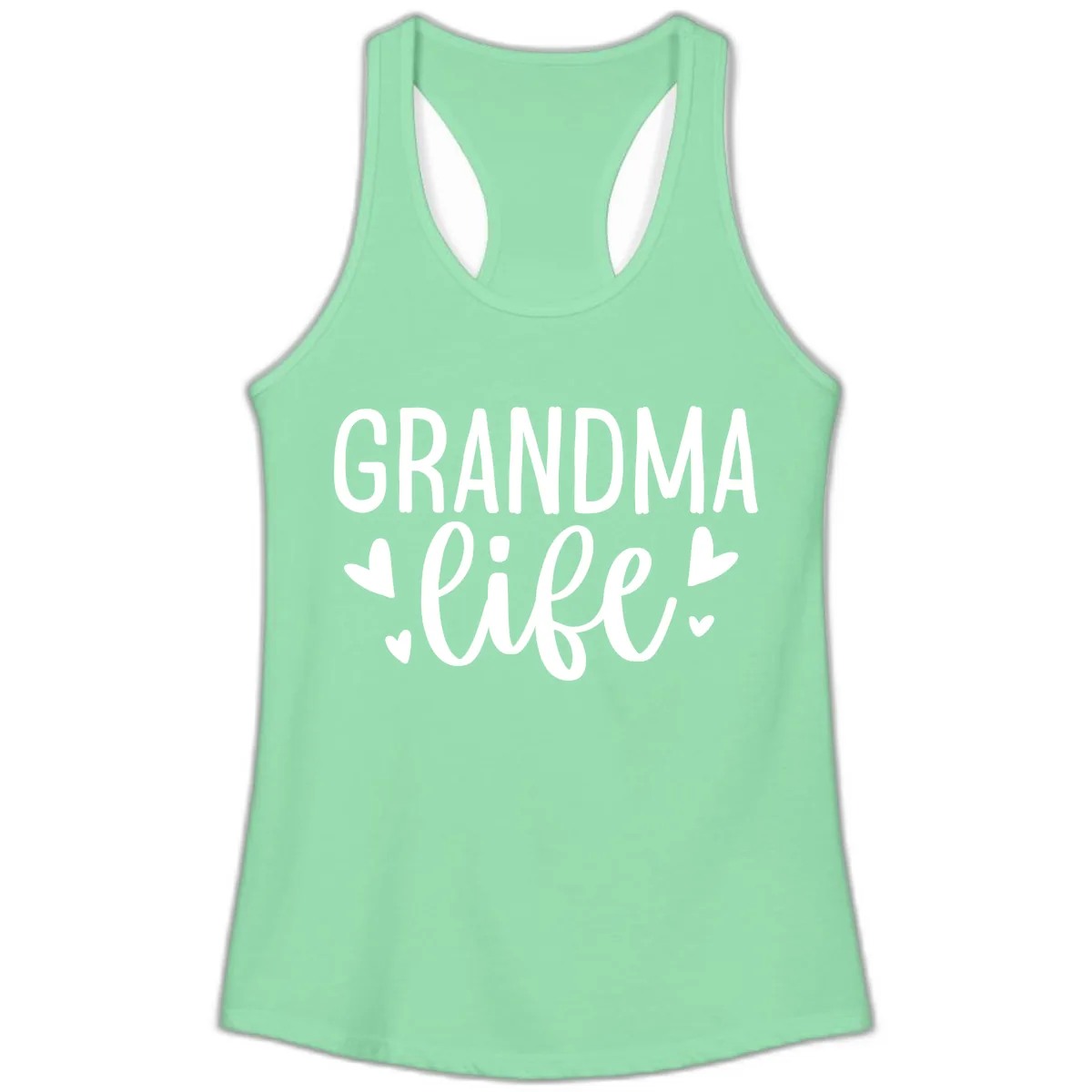 Grandma Life Heart Graphic Ladies Tank in Solid Mint