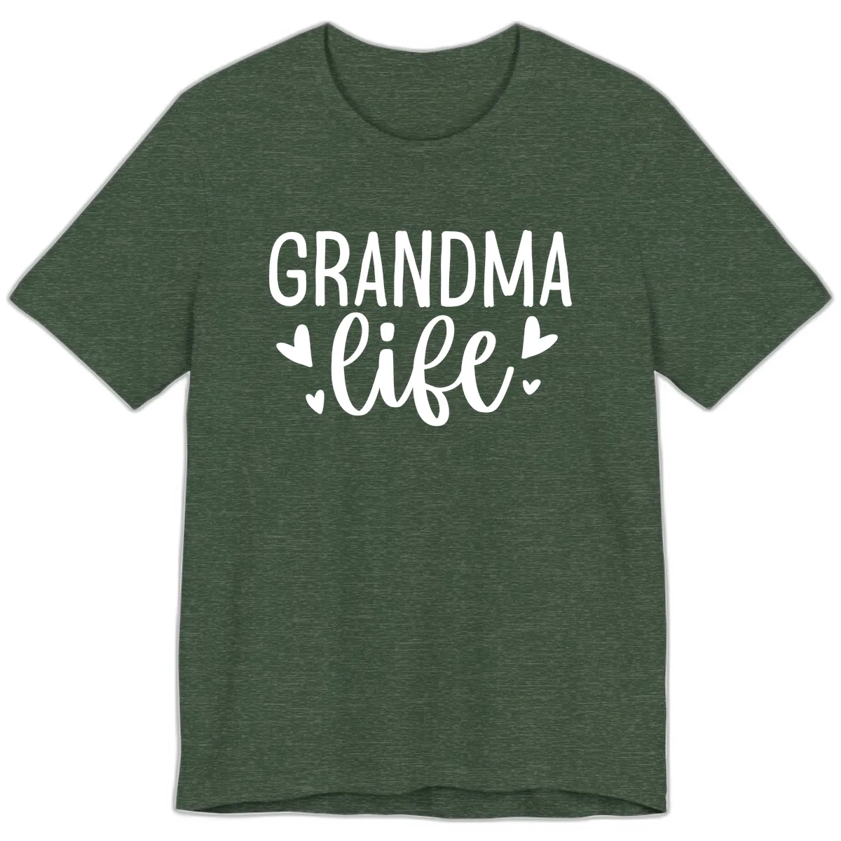 Grandma Life Heart Graphic Premium T-Shirt in Heather Forest