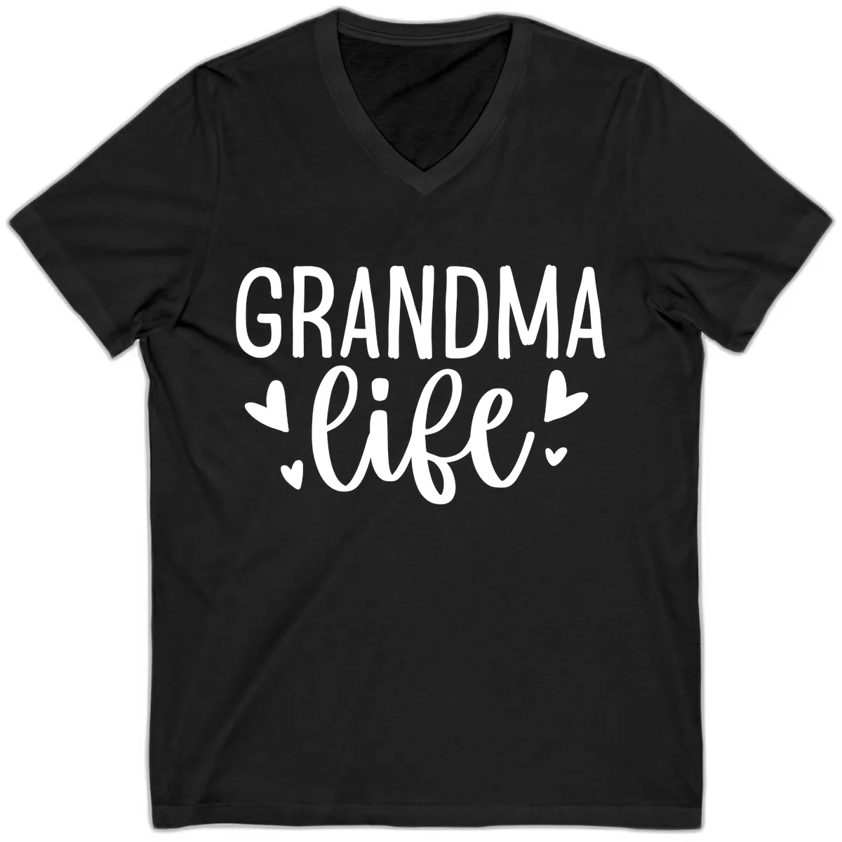 Grandma Life Heart Graphic V-Neck in Black